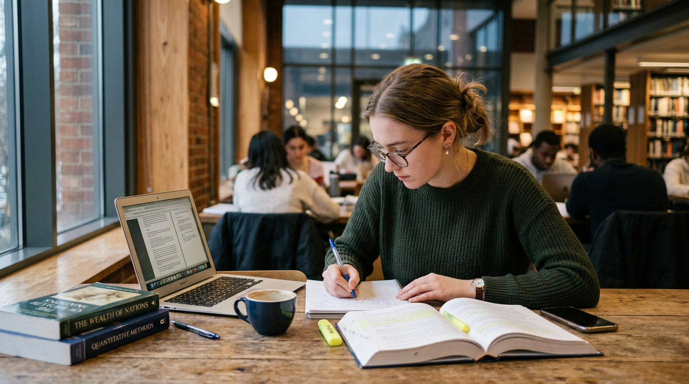 Young woman studying in a library
